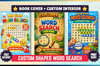 create shaped word search puzzle activity book cover for KDP