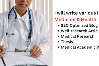 write thoroughly researched medical and health articles, blogs and research pprs