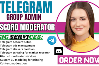 be your telegram admin with 20 chatters in your crypto group or moderator