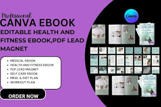 design editable health fitness ebook, gym, pdf lead magnet in canva, designrr