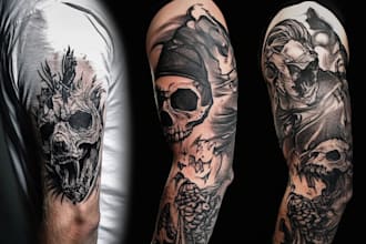 create unique custom tattoo design for you, sleeve tattoo