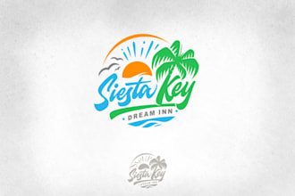 design an camp adventure mountain beach logo