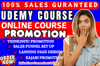 udemy course promotion, online course marketing, kajabi, thinkific sales funnel
