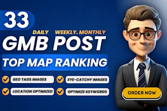 do 33 SEO optimized gmb post with proper geo tag images for gmb ranking