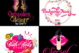 draw feminine glitter hair lips nail, cosmetic boutique logo