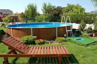 design front yard, backyard, garden, patio and swimming pool