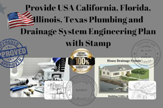 do usa cl, fl, il, tx plumbing and drainage system engineering plan with stamp