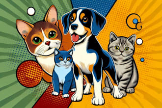 draw pop art of dog cat pet animal portrait
