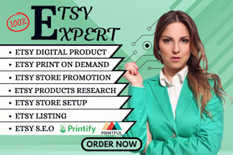 do etsy store creation, etsy shop setup, etsy SEO listings, etsy digital product