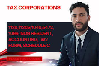 prepare income tax return for individual and business 1040, 1120, 1065 and 1099