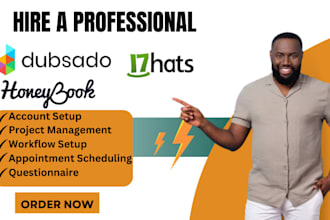 set up dubsado and honeybook crm account, 17hats, acuity scheduling