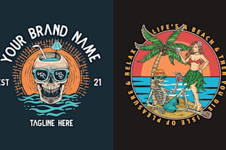 make amazing t shirt skeleton summer surfing logo with illustration