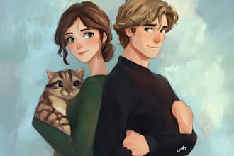 draw custom anime couple portrait and wedding illustration