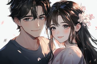draw couple 2d vtuber anime style