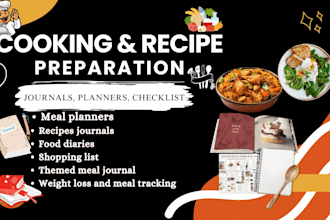 design cooking journal, meal planner, grocery checklist on canva for amazon KDP
