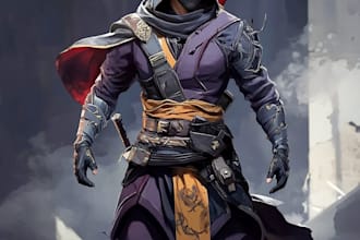 make a dnd, fantasy character game art and illustration