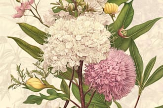draw botanical illustrations of flowers, plants and fruits