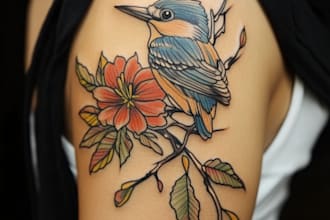 microrealistic linework and geometric style tattoo design