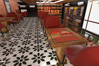 render 3d interior, interior design, cafe, restaurant