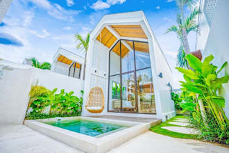 renovate tiny house, render luxurious villa interior,pool,bed, livingroom design