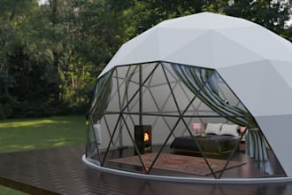 do unique realistic 3d tiny cabana, cabin, cottage, 3d dome