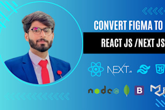 convert figma to react js, html css, next js responsive website with tailwind