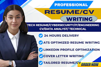 write tech resume, engineering CV, cybersecurity, IT data analyst and tech sales