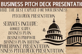 design and write business pitch deck, powerpoint presentation, google slides