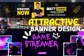 design eye catching youtube banner, twitch, discord,kick