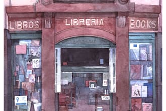 paint a storefront or interior in watercolors