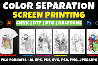do screen printing color separation cmyk halftone dtf ready files