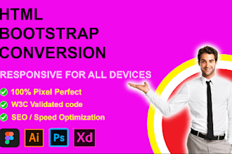 convert figma to HTML, PSD to HTML, xd to html, pdf to HTML css bootstrap