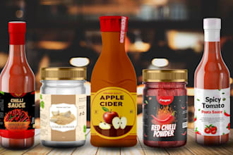 design and redesign food jar labels, spice, sauce, pickles, pepper, ketchup,