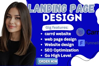 design carrd website wix, thrivecart, gohighlevel landing page design funnelish