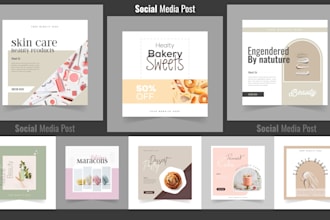 design cosmetics and bakery pastry social media or instagram posts and stories