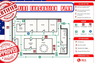 create emergency evacuation plan, fire safety plan, osha, floor plan mep stamp