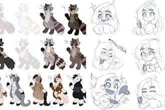 draw furry ref sheet and furry stickers, furry headshot, fursona, furry art
