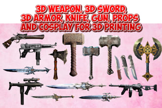 do 3d weapon models sword gun assets armor cosplay props for 3d printing games
