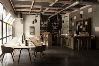 create 3d fast food kiosk, 3d fast food truck, coffee shop with rendering