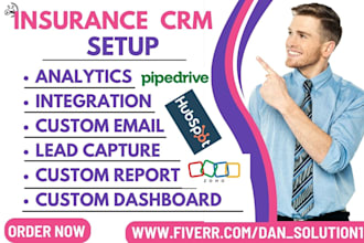 setup insurance  finance crm hubspot zoho keap pipedrive insureio surefyre vymo
