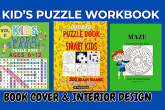 design custom kids activity book, puzzle book, workbook for kids for amazon KDP