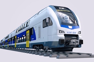 modern train 3d model, double deck train, locomotive render, commuter, tgv, ice
