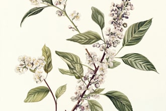 drawn a highly detailed line art botanical illustration