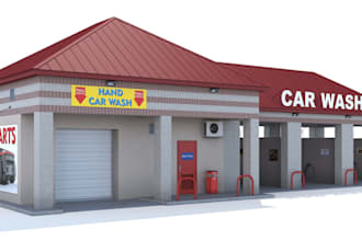 design 3d car wash, car port design, rendering and renovation