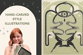 create bespoke illustrations in a linocut, block print style