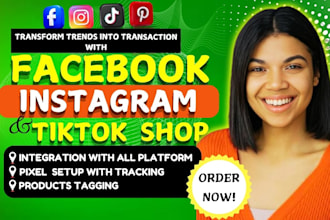 set up tiktok, facebook, and instagram shops and fix meta pixel issues