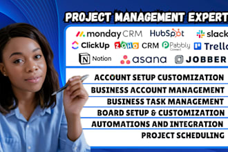 do project management on monday asana clickup trello slack gflodesk zoho crm