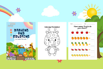 design kids activity book coloring pages, maths worksheets workbook