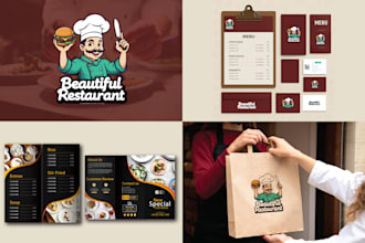 create restaurant logo, menu and brand identity