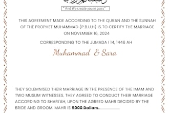 create a unique and customized nikah nama for you